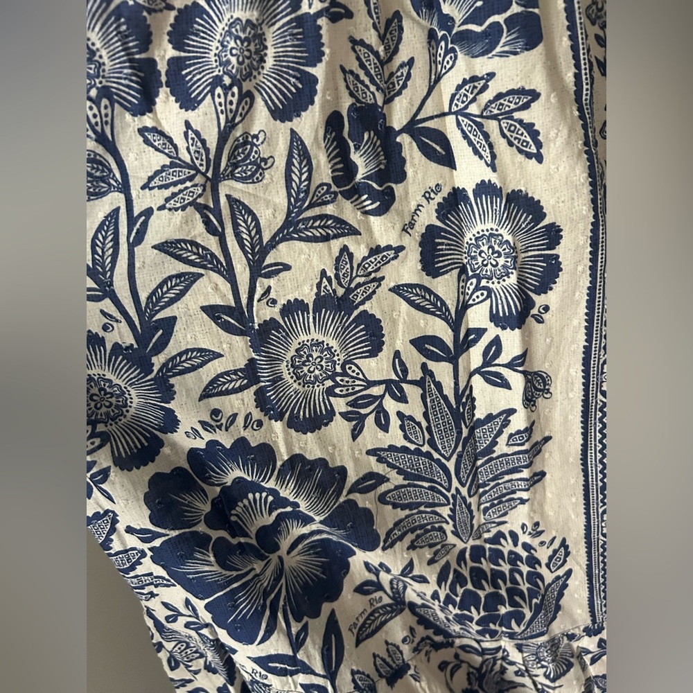 Blue Floral cream tie strap Beaded Midi dress - Picture 6 of 7